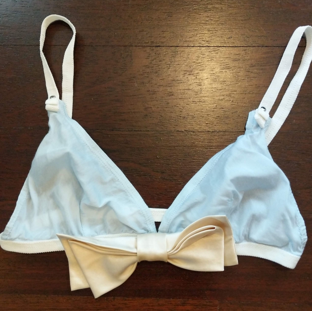 Genius Blue Bow Bra by The Lake and Stars S Blue Triangle Boudoir Retro